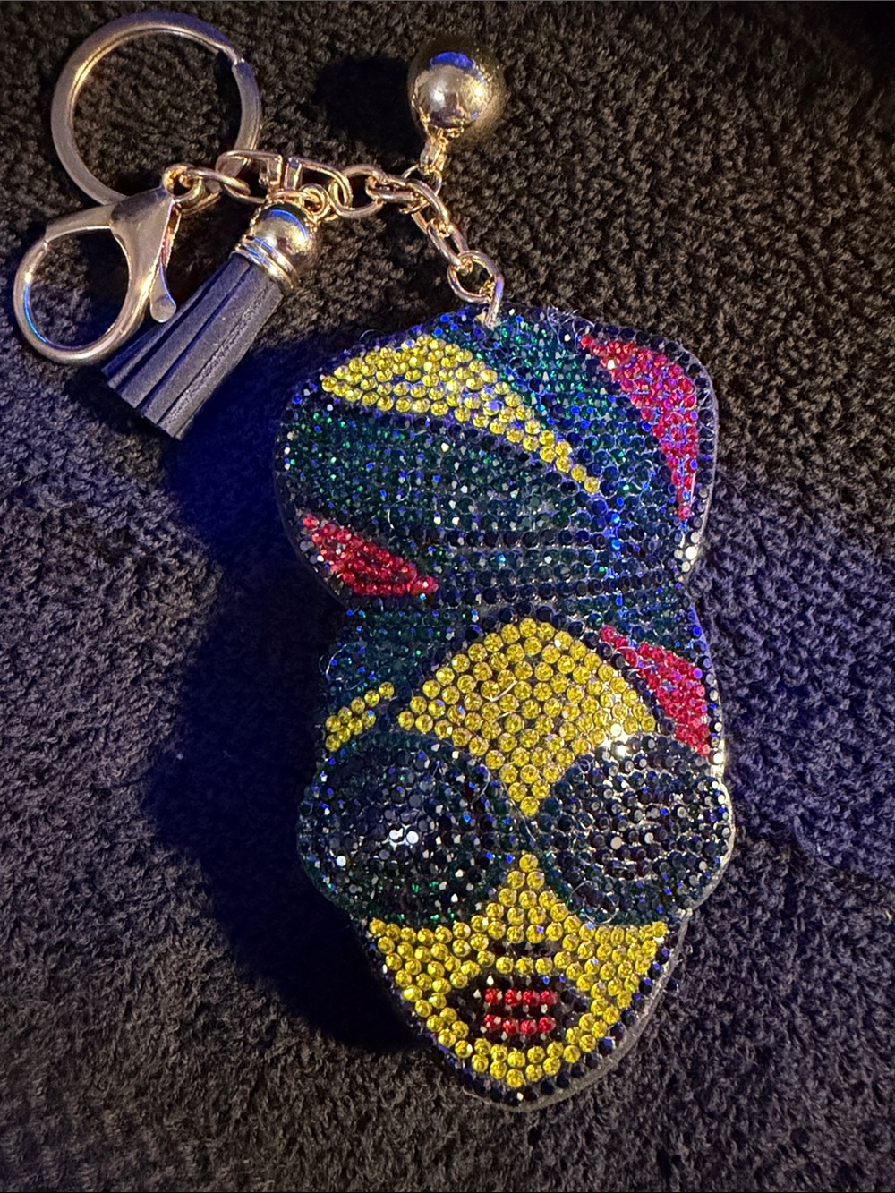 Crystal Beaded Face Keychain Charm - Yellow, Blue, Red, Green